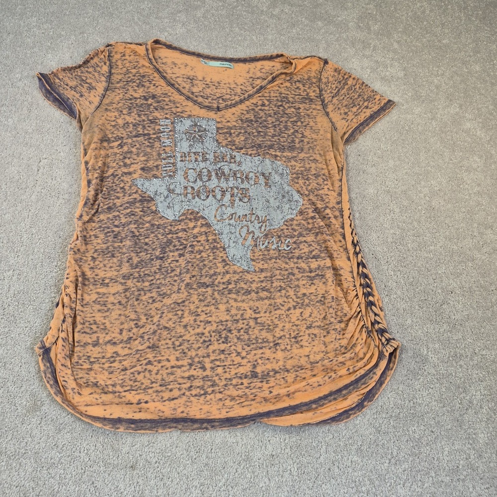 Maurices XL Orange Blue Acid Wash Texas Cowboy Boots Country Music Graphic Tee
